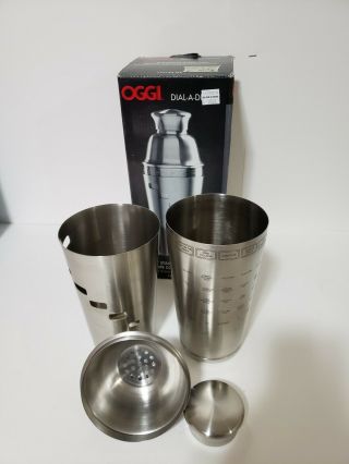 Oggi Stainless Steel Dial - A - Drink Recipe Cocktail Shaker 34 Oz.  W/ Box