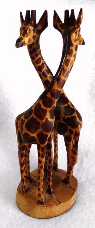 Two Giraffes Hand - Carved African Wood Art Figurine 12 - 1/4 "