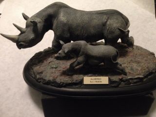 Rhinoceros Rhinos Baby Black Statue Sculpture Figurine Rare Noble Work