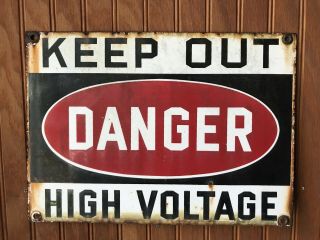 Danger Keep Out High Voltage Porcelain Sign 10 X 14