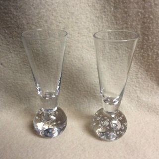2 Tequila Rose Shot Glasses Round Bubble Ball Base Clear Glass 4 1/2 " High