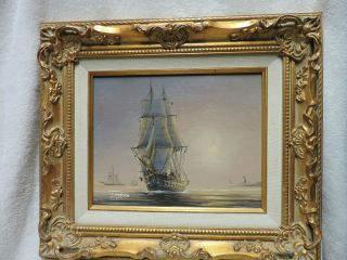 Oil Painting Of Sailing Ship Framed On Canvas
