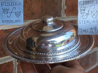 Vintage Sterling Silver Round Butter Dish With Lid & Glass Insert By Fisher