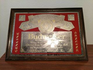 Vintage Budweiser King Of Beers Bar Mirror Sign Man Cave Wood Frame 26 " X 18 "