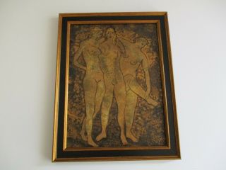Vintage Modernist Painting 3 Nudes Nude Women Woman Female Model 1960 
