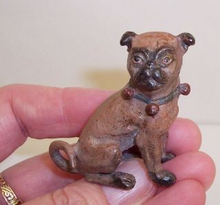 Vintage/antique Cold Painted Bronze Metal Pug Dog Miniature Figure Sculpture