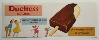 Vintage 1960 Duchess De Luxe Chocolate Covered Ice Cream On - A - Stick Poster - Ad