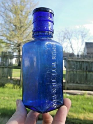 Cobalt Blue John Wyeth & Bro Medicine Bottle W/dose Cap 1905 Era Dug L@@k