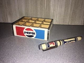Vintage Pepsi Cola Mini Wooden 12 Pk Crate Carrier & Fountain Pen