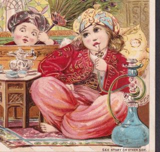 Antique Hookah 1894 Old Victorian Coffee Trade Card Sinbad The Sailor Fairy Tale