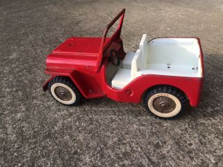 VINTAGE TONKA RED FIRE JEEP WITH TOW HITCH PRESSED STEEL 2