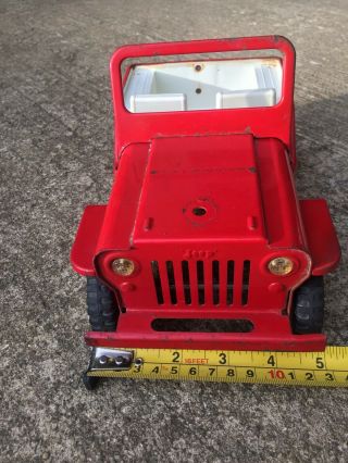 VINTAGE TONKA RED FIRE JEEP WITH TOW HITCH PRESSED STEEL 4