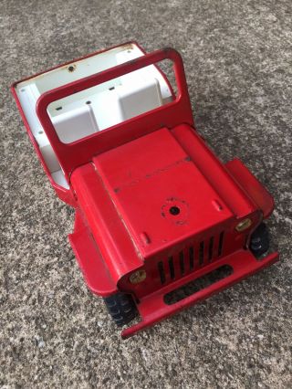 VINTAGE TONKA RED FIRE JEEP WITH TOW HITCH PRESSED STEEL 5