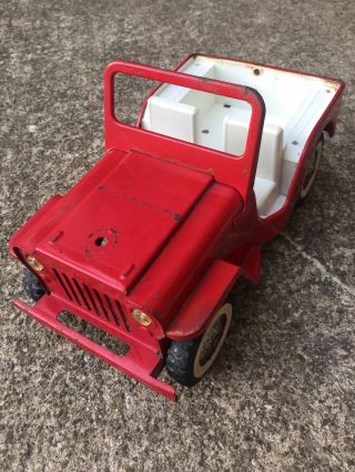VINTAGE TONKA RED FIRE JEEP WITH TOW HITCH PRESSED STEEL 8