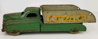 Vintage Buddy L Green Pressed Steel Sand & Gravel Dump Truck Toy 13 Inches Long 3