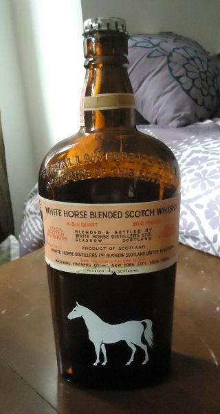 Vintage Empty White Horse Cellar Blended Scotch Whiskey Recipe Bottle 2