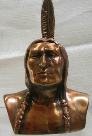 Shawmut American Indian Figure Bank Copper Metal Made In The Usa