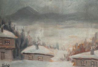 Antique Poland Impressionist Landscape Oil Painting Signed J.  Falat