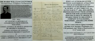 1880s Congressman Wisconsin Consul Mexico Germany South Africa Letter Signed Als