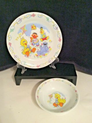 Newcor Sesame Street Porcelain Plate & Bowl Set Baby Big Bird,  Bert Ernie Cookie