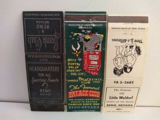 3 Early Casino Matchbook Covers Palace Club - Bank Club - Plus 1 Reno,  Nv