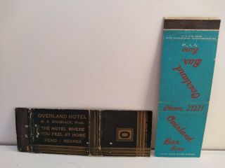 2 Early Casino Matchbook Covers Overland Hotel & Bar Reno,  Nv