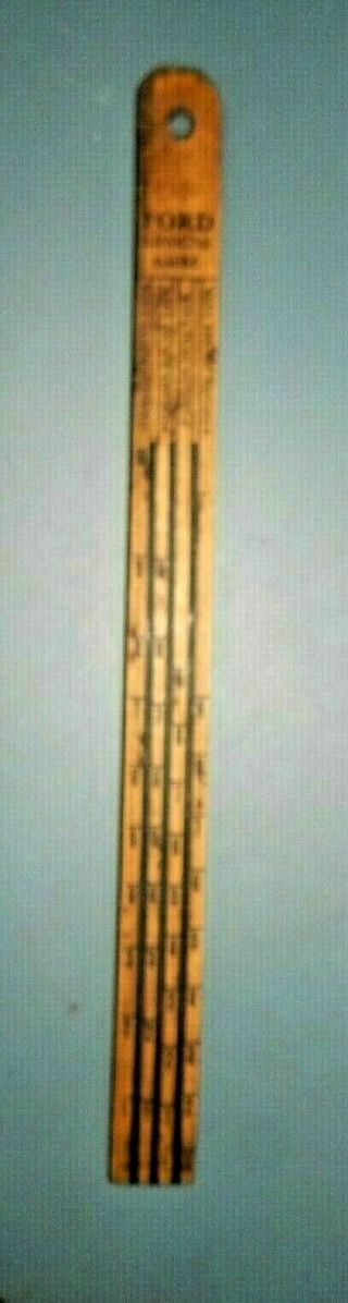 Ford Model " T " Wood Measure Stick Ruler For Gas Tank W Gallon Measures