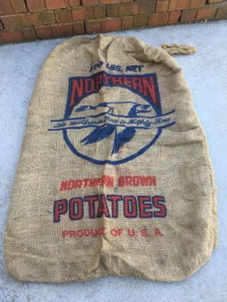 Vintage Burlap Feed Sack Northern Line Potatoes Goose Flying Potato Bag