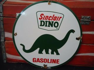 Old Sinclair Dino Gasoline Porcelain Gas Pump Sign