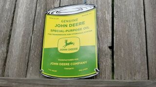 Vintage John Deere Porcelain Farm Implements Oil Quart Service Station Pump Sign
