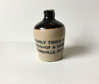 Vintage Mini Miniature Advertising Liquor Stoneware Jug Evansville,  In Indiana