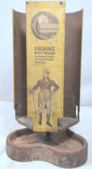 Antique Esquire Shoe Polish Store Display Rotating Metal Stand Collectible