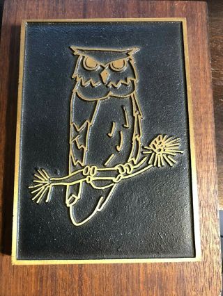 Owl Wall Plaque Metal/iron Casting Imprint 1/4 " Thick On Wood Abercrombie Fitch