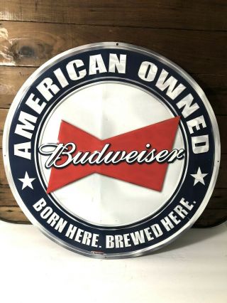 Budweiser Beer Metal Tin Sign American Owned Man Cave Sign Vintage