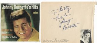 Johnny Burnette - Vintage Hand Signed Inscribed Album Page - Authentic.  - Image