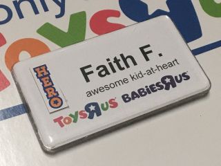 Toys " R " Us Employee Team Member Name Tag Faith F.  Babies R Us Magnetic Back