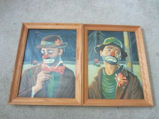 Vintage (2) Paint By Number " Emmett Kelly Clown " Weary Willie Paintings /12x16