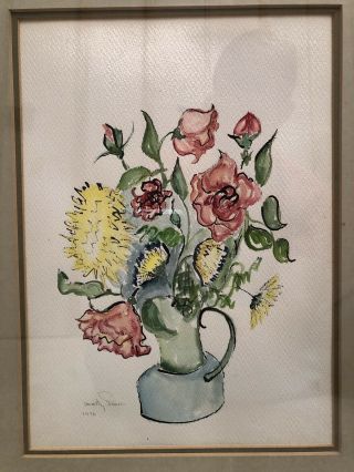 1976 Watercolor of Colorful Flowers in A Vase by Listed Artist Dorothy Strauser 2
