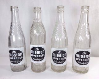 Set (4) Vintage Mission Beverages 12 Oz.  Bottles - Denver,  Co