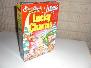 Vintage 1998 Lucky Charms Rudolph Holiday Offer Cereal Box General Mills