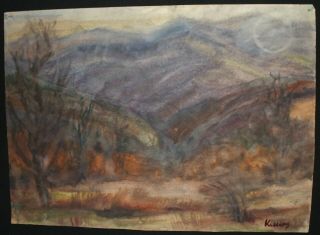 Vintage Polish expressionist watercolor painting landscape Signed Kisling 2