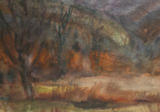 Vintage Polish expressionist watercolor painting landscape Signed Kisling 5