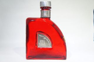 Aha Toro Tequila Anejo Bottle Red With Silver Cork Cap Empty 750ml
