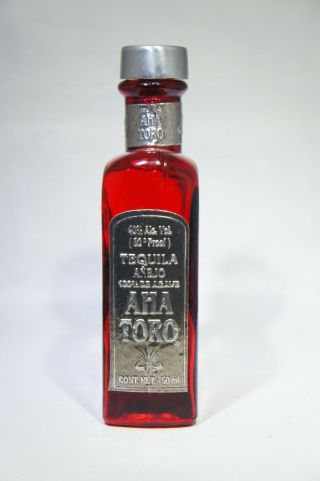 AHA TORO Tequila Anejo Bottle RED with Silver Cork Cap EMPTY 750ml 2
