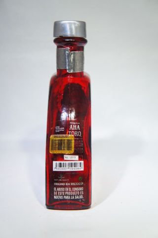 AHA TORO Tequila Anejo Bottle RED with Silver Cork Cap EMPTY 750ml 3