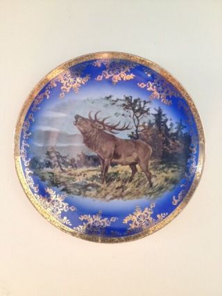 Vintage Elk Deer Wall Plate Bavaria Germany Gold Edge