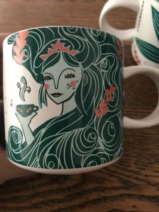 Starbucks Mermaid Siren Teal / Aqua Mug 12 Oz Coffee Cup Set Of 2