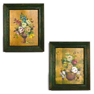 Vintage R.  Rosini Floral Still Life Oil Painting In Period Wood Frame Pair