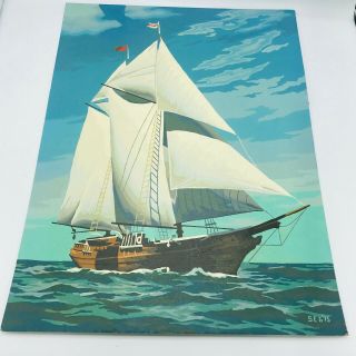 1975 Vintage Paint By Numbers Painting Wooden Ship Boat Ocean Sailing 18 X 20