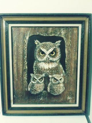 Vintage Owl Oil Painting Framed & Signed Cali Textured Art @gorgeous